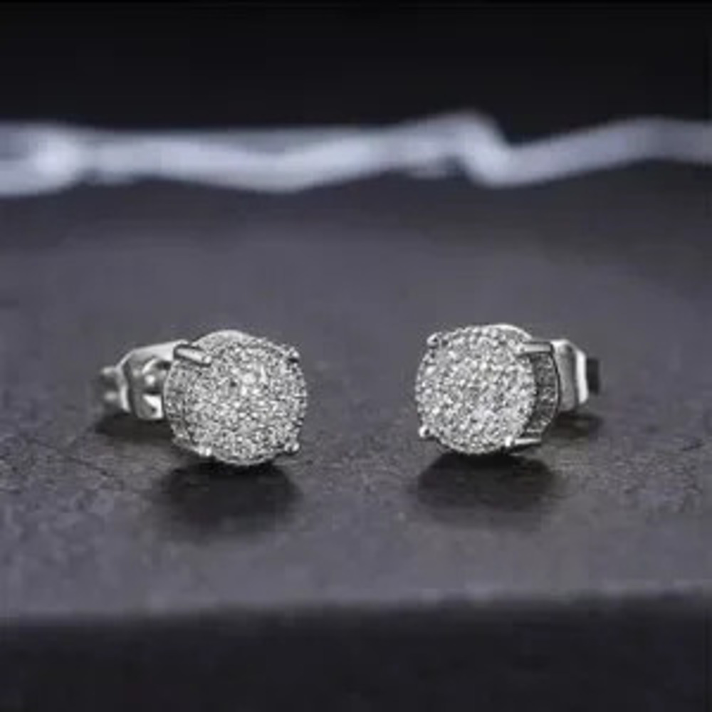 Shiny Round Zircon Hip Hop stud Paved?Shiny Silver Stud CZ Silver Cubic Zircon